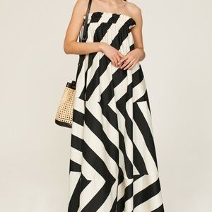 Tory Burch Strapless Striped Cotton-Sateen Maxi Dress in Wide Summer Strip Small
